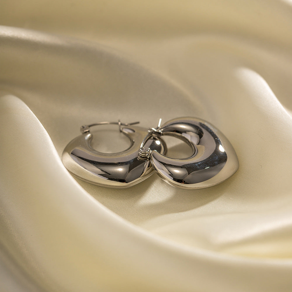 5pcs New Titanium Steel Earrings Women's Fashion With Stainless Steel Light Luxury Plump Hollow Earrings