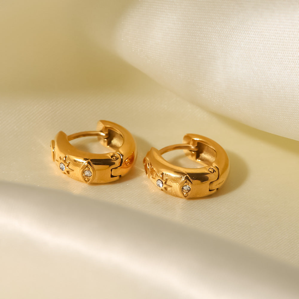 5pcs 18K Gold Plated Stainless Steel Star Devil's Eye Cubic Zirconia Chunky Earrings Set With White Diamond Hoop Earrings