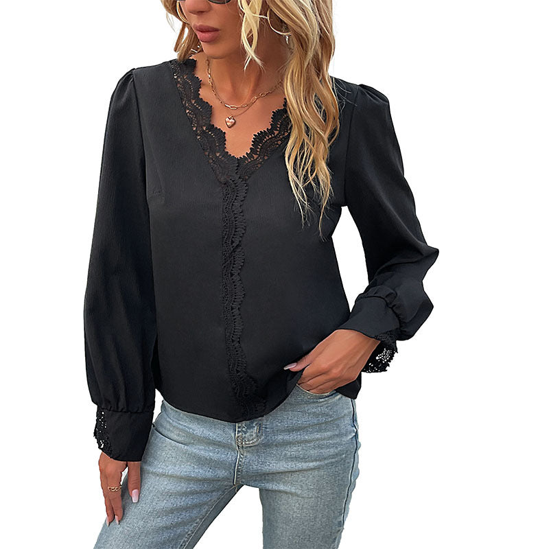 New Autumn New Women's Long-Sleeved Black Shirt Blouse