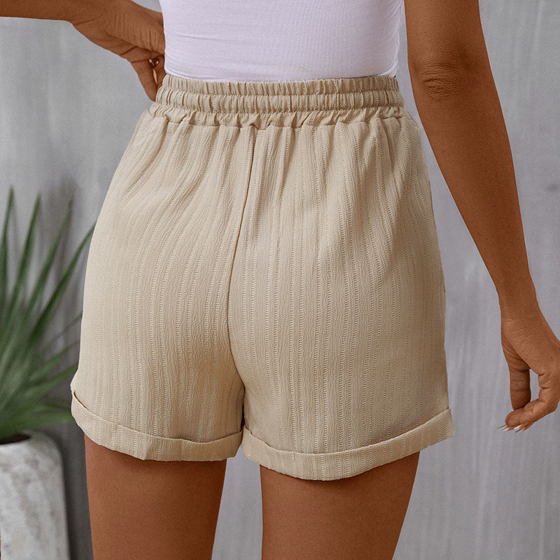 High Waist Women's Shorts New Lace-Up Casual Pants Elastic Waist Loose Wide Leg Pants