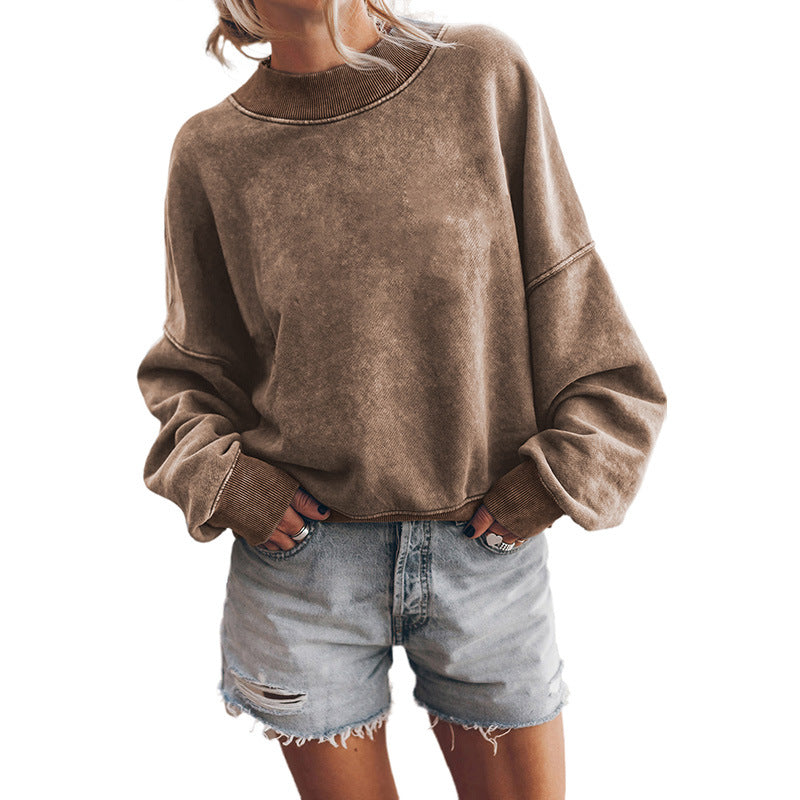 Autumn New Solid Color Hoodie Women Leisure Commuter Loose Set Round Neck Long Sleeve Blouse Women