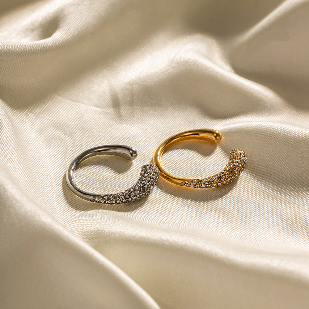 5pcs Women's Temperament All-Match New Titanium Steel Ring 18K Gold Plated Stainless Steel Inlaid With White Diamond Open Ring