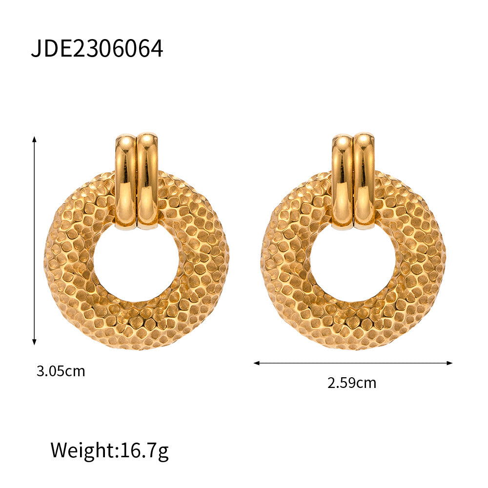 5pcs Accessories 118K Gold Stainless Steel O-Shaped Hammer Earrings Designed To Feel Stylish Earrings