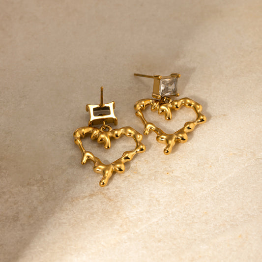 5pcs Hot 18K Gold Stainless Steel Zircon White Zircon Lava Love Pendant Earrings