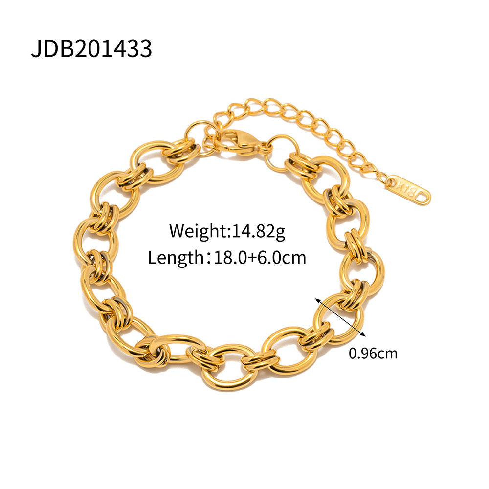 5pcs 18K Gold Plated Chain Stainless Steel Bracelet All-Match Titanium Steel Non-Fading Bracelet Jewelry