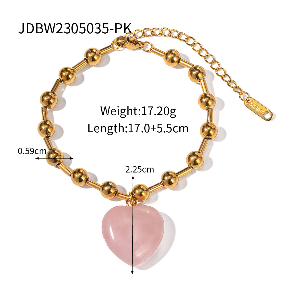 5pcs Fashion Popular Stainless Steel Transparent Glass Crystal 18K Gold Transparent Love Bead Necklace