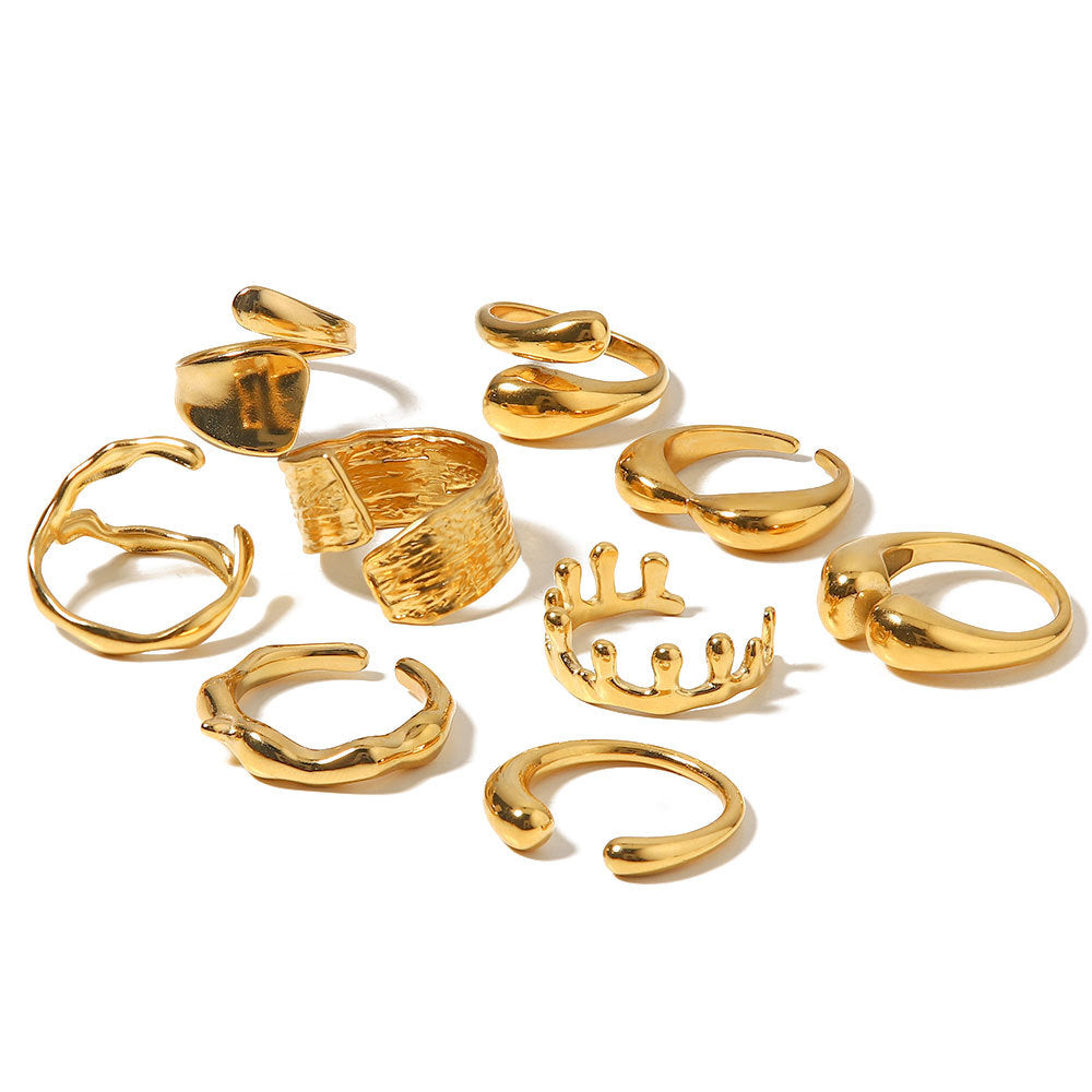 5pcs No Irregular Geometric Lines Ring Female Personality Hip Hop Opening Adjustable Index Finger Ring Couple Ring