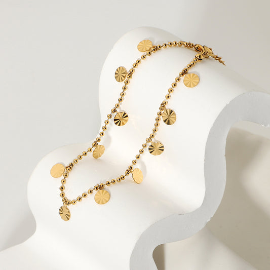 5pcs 18K Gold Plated 316L Stainless Steel Anklet Beaded Petal Disc Pendant Anklet Anklet Foot Decoration Woman