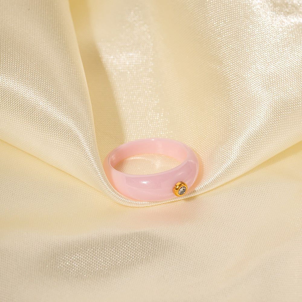 5pcs Retro Style Female Fashion Niche Design 18K Stainless Steel 7Mm Wide Color Round Diamond Ring