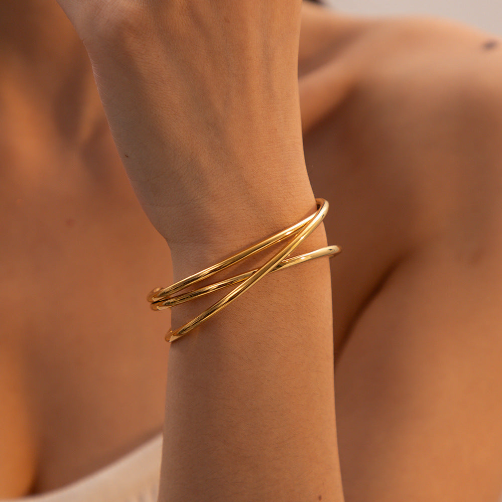 5pcs Design Bump Bracelet Fashion Titanium Steel Plated 18K Gold Stainless Steel Line Open Bracelet Female