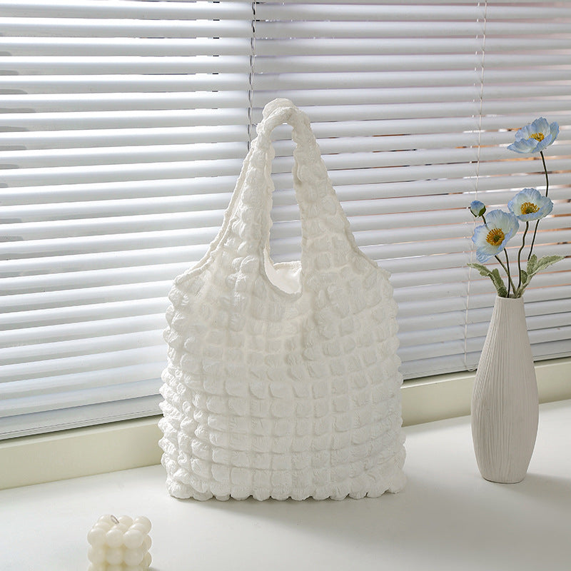 Hot Selling  Cloud Bubble Lattice Flower Shoulder Bag Vest Bag Female Students Simple Handbag Shopping Bag