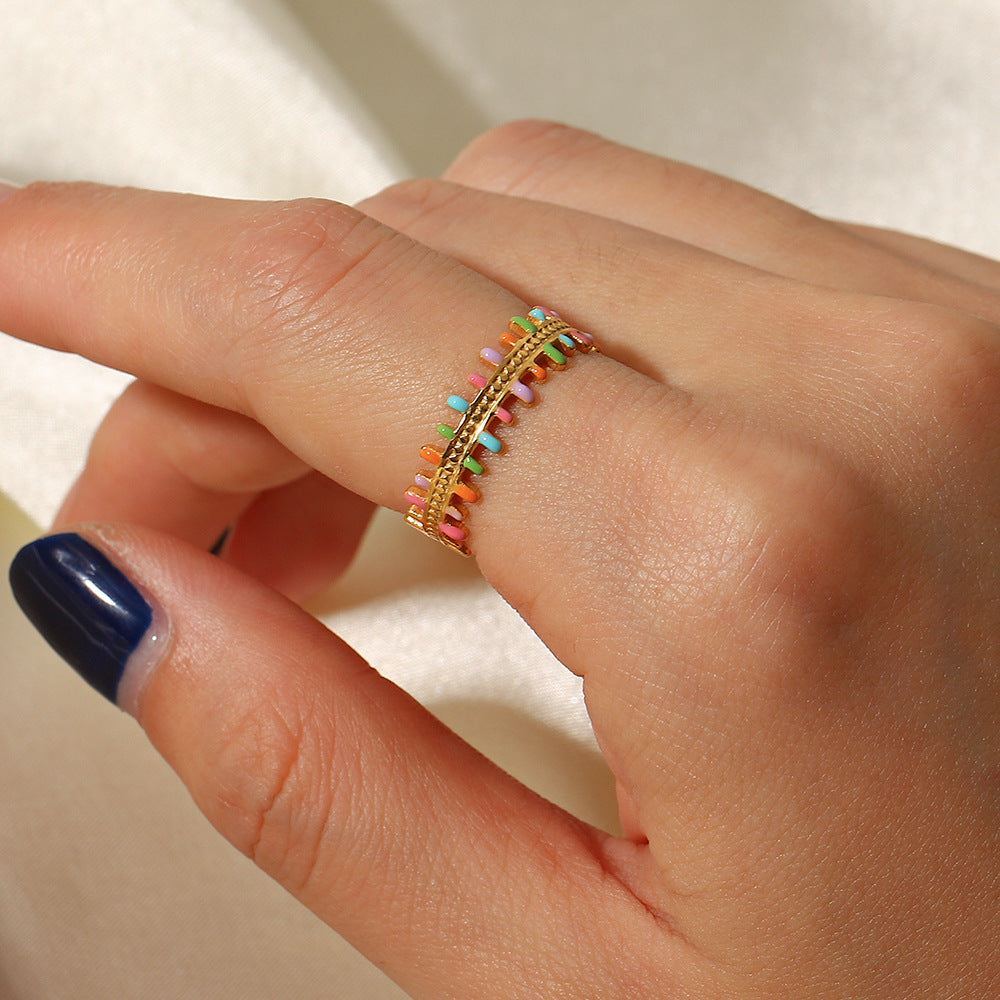 5pcs Fashion With Ring Color Dripping Tassel Open Ring Stainless Steel Women's Ring Jewelry