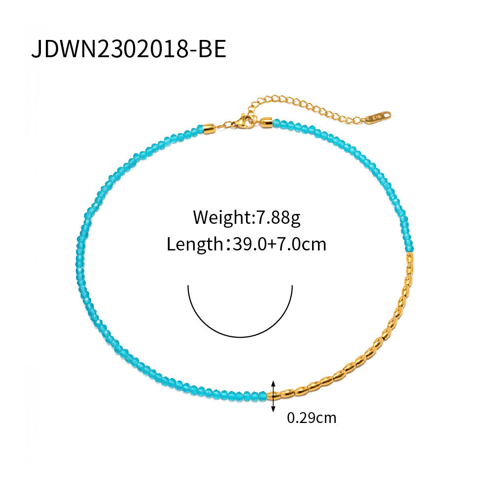 5pcs Fresh Summer Titanium Steel Necklace Women's Senior Sense Does Not Fade Color Minority Ethnic Beaded Necklace Jewelry