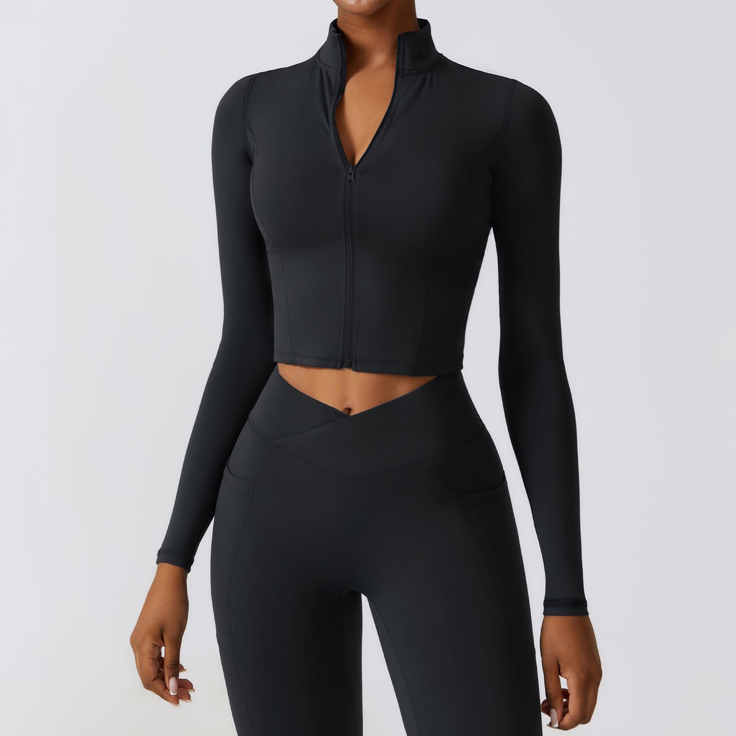 Winter Quick Dry Long Sleeve Yoga Suit Coat Zipper Running Coat Tight Naked Fitness Suit