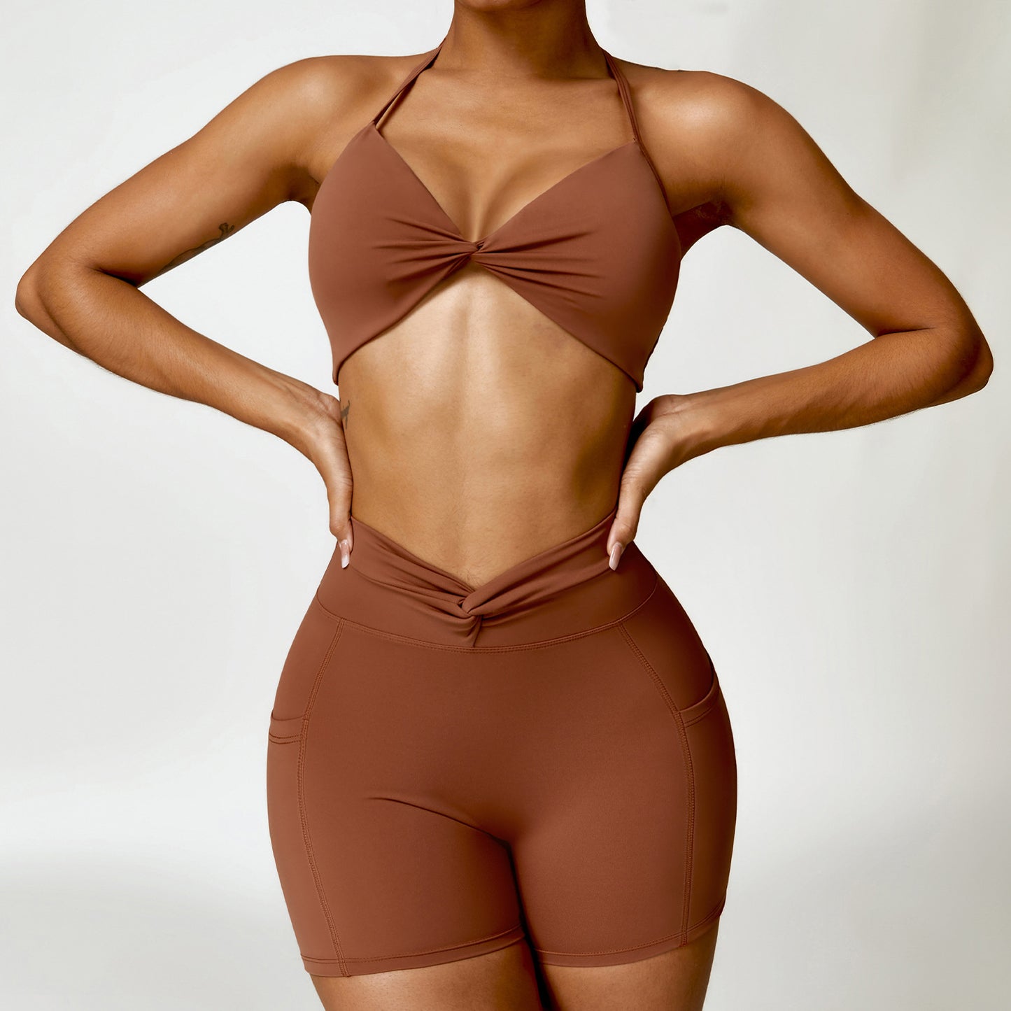 Naked Tight Yoga Set Quick Dry Back Fitness Wear Outdoor Running Sports Set Female