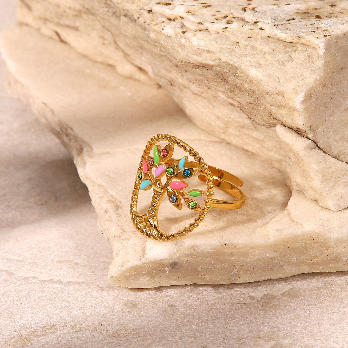 5pcs Fashion Stainless Steel Ring 18K Gold Plated Ring Seven Color Inlaid Zircon Jewelry Jewelry
