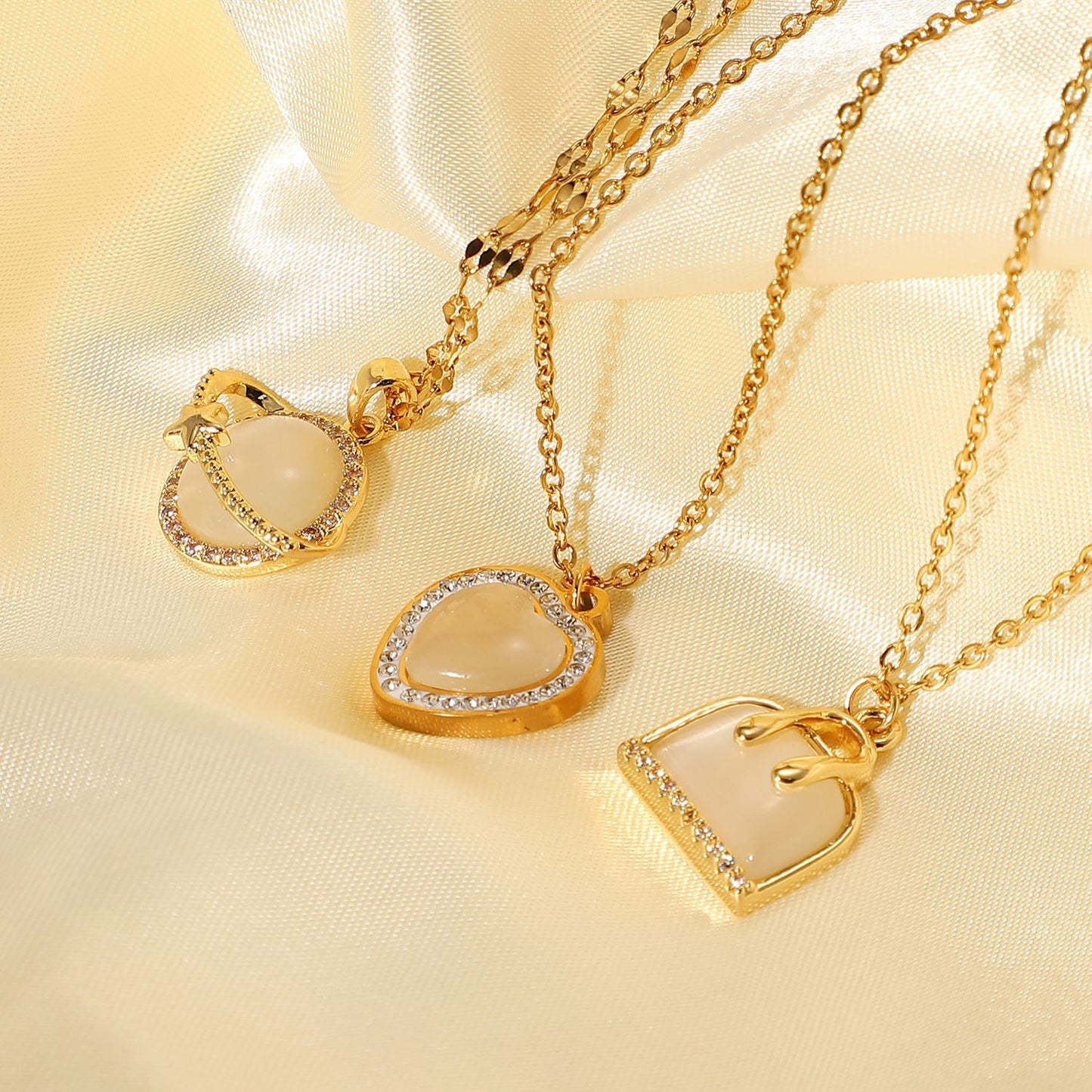 5pcs Jewelry Copper Set Zirconium Planet Pendant Stainless Steel Necklace Love Women's Bag Necklace