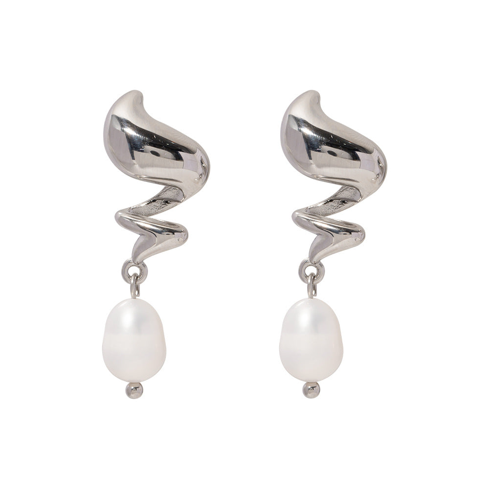 5pcs Titanium Steel Rotating Pendant Earrings Earrings Studs New Autumn Simple Temperament Niche Design Earrings For Women