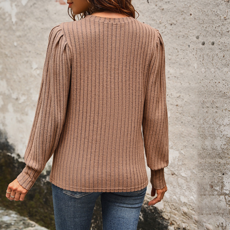 Autumn New Fashion Women's Long-Sleeved Puffy Sleeve Top