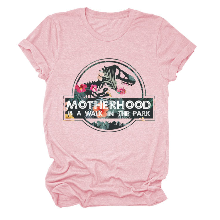Motherhood Is A Walk In The Park. Plus-Size Round Neck Letter Short-Sleeved Shirt