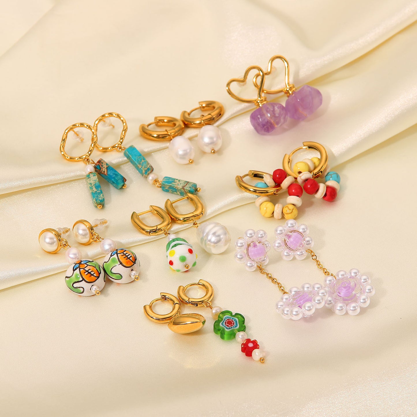 5pcs New Fashion Style 18K Gold Stainless Steel Earrings Pearl Earrings Love Pendant Earrings Women's Accessories