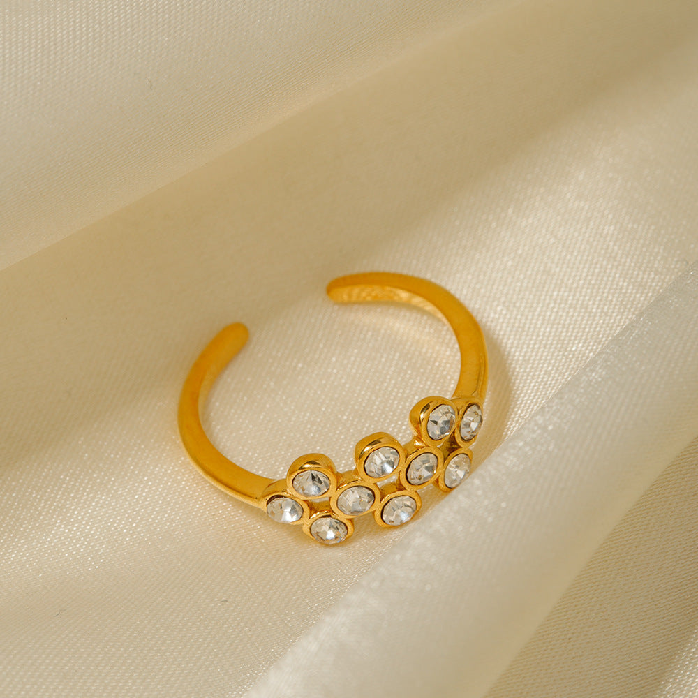 5pcs 18K Gold Plated Stainless Steel Inlaid With Natural Pearl Open Ring Does Not Fade All Matching Ring