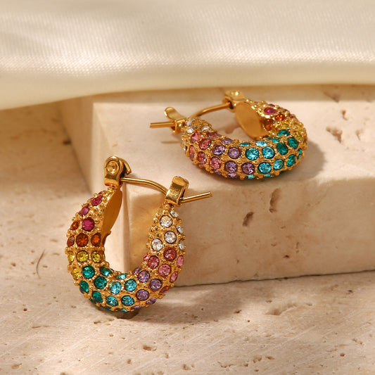 5pcs New 18K Gold-Plated Multicoloured Diamond Earrings Design Sense Of Fashion All Matching Earrings