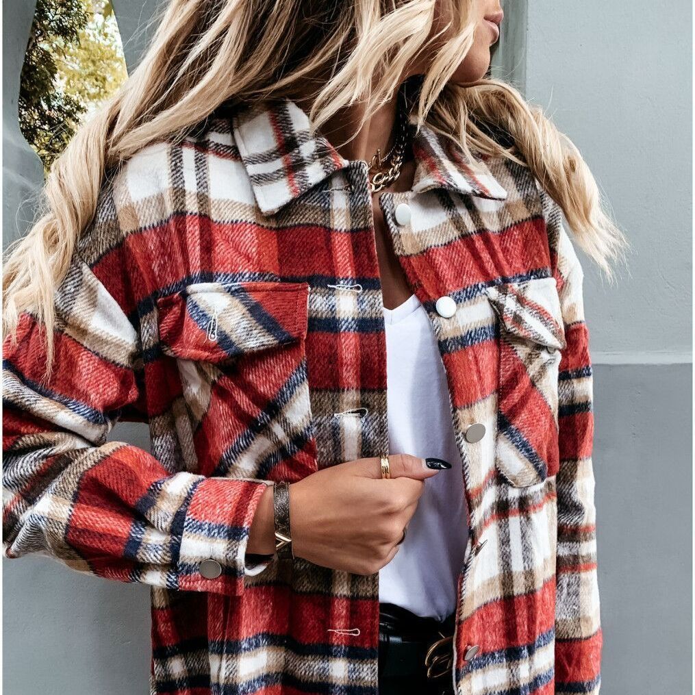 Station Hot Sales Of Autumn And Winter Long-Sleeved Plaid Coat Shirt Coat Spot