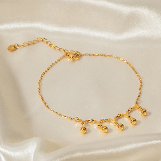 5pcs Women's New Titanium Steel Anklet 16K Gold Stainless Steel Y-Shaped Small Gold Ball Pendant Anklet Jewelry