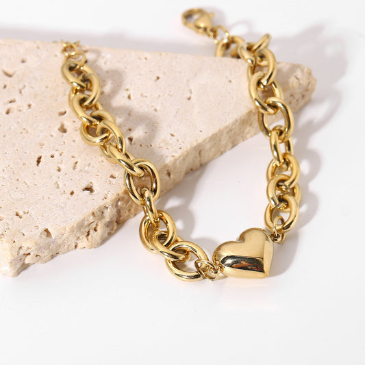 5pcs New Fashion Bracelet 14K Gold Plated Stainless Steel Jewelry Love Pendant Chain Bracelet Jewelry