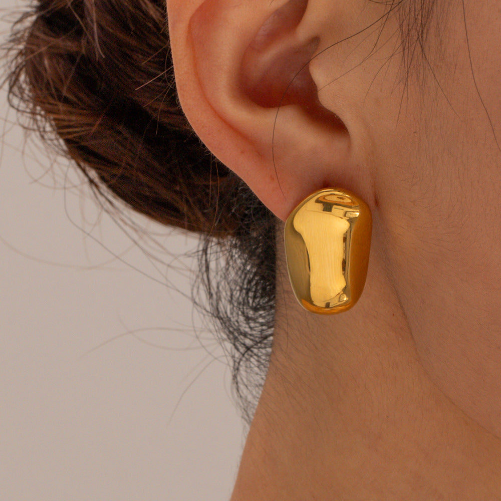 5pcs Titanium Steel Earrings Stud Earrings 16K Gold Stainless Steel Geometric Exaggerated Smooth Earrings Jewelry