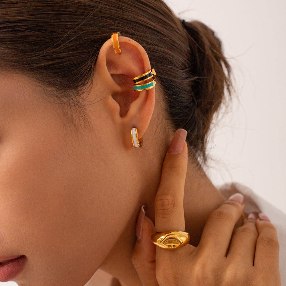 5pcs Niche New Titanium Steel Earrings Jewelry 18K Gold Color Dripping Oil Geometric Hoop Earrings