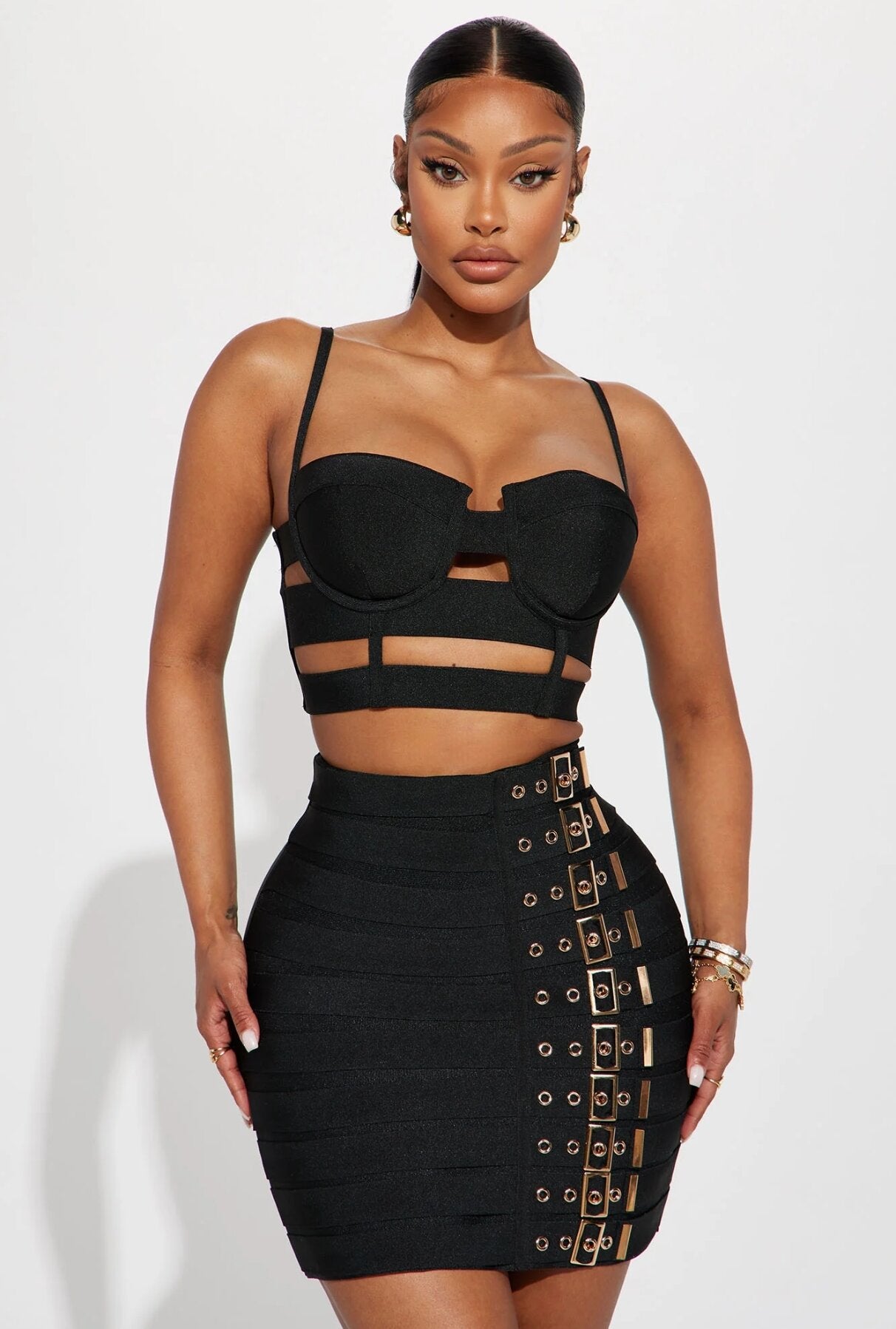 Punk Bandage Dress Outfit Sexy Halter Skirt Club Outfit
