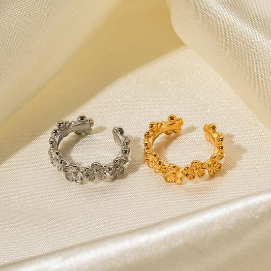 5pcs 18K Gold Stainless Steel Flower C-Shaped Ring Does Not Fade Advanced Sense Ring