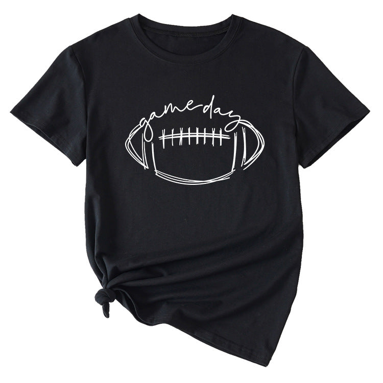 Wishgame Day Women's Casual Short Sleeve Top With Fun Rugby Pattern