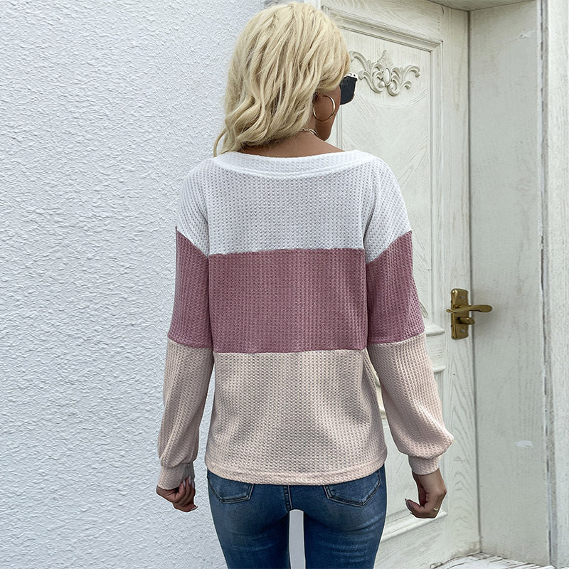 Spring And Autumn  Women's Bottom Long-Sleeve Pullover Color V-Neck Sweater