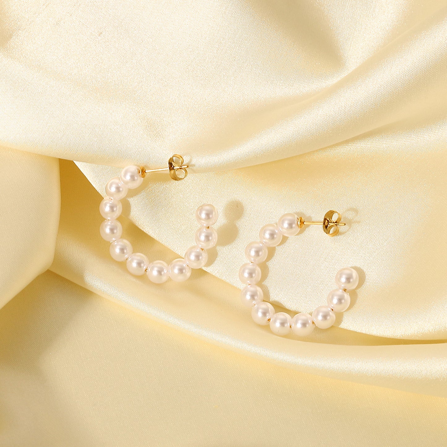 5pcs 18K Gold Stainless Steel Earrings 30Mm Pearl C-Shaped Earrings Fashion Personality Earrings For Women