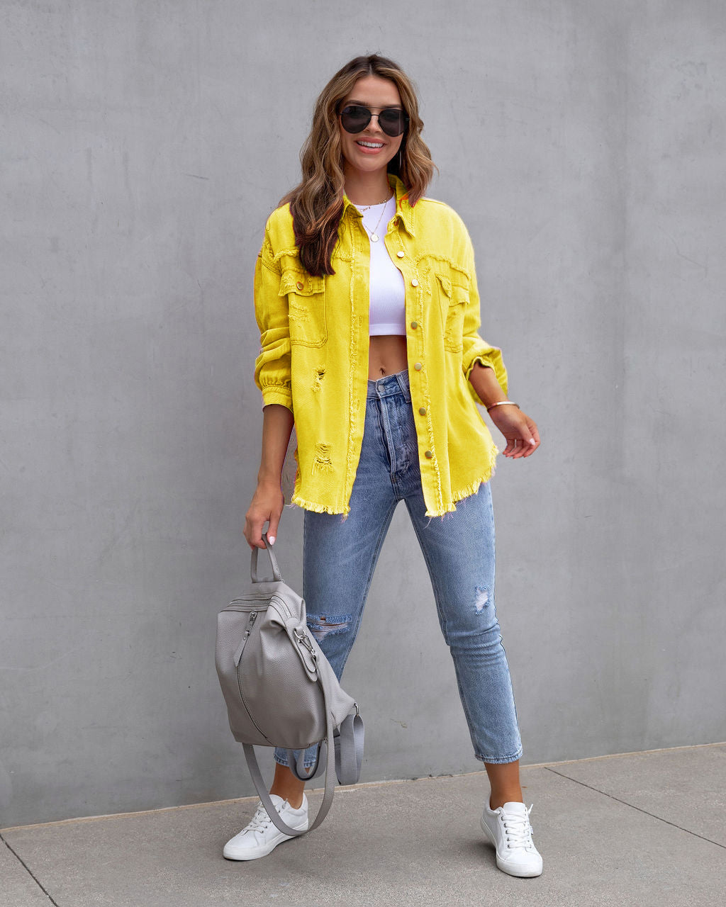 New Wind Long Rough Edge Hole Denim Coat Female Autumn And Winter Long Sleeve Casual Lapel Top