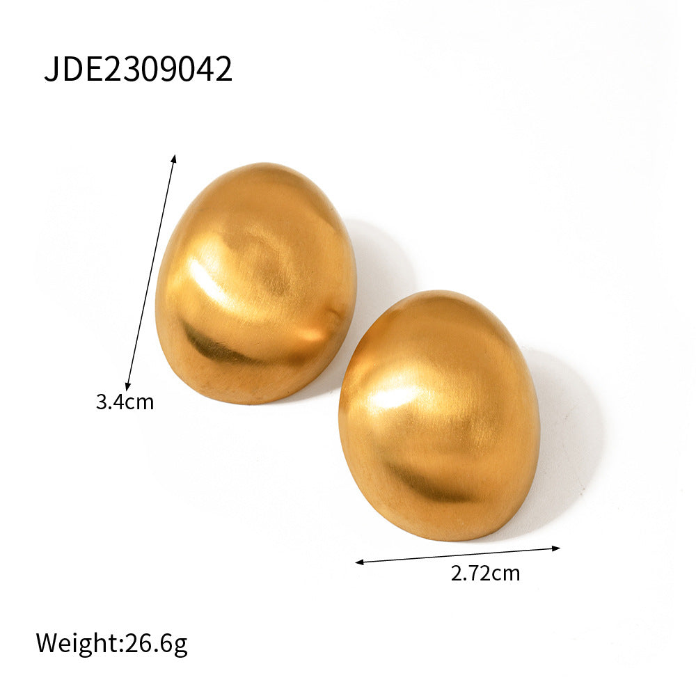 5pcs 18K Gold Stainless Steel Matte Brushed Oval Earring Studs Premium Simple Earrings