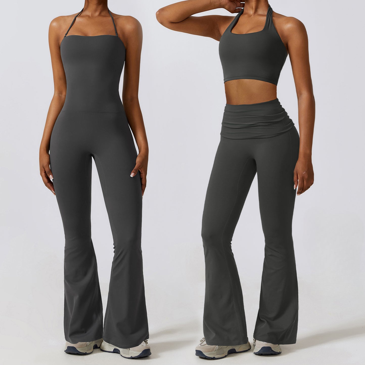 Quick Dry Body-Tight One-Piece Yoga Clothes Naked Casual Sports Fitness Clothes Dance High Waist Micro Flare Pants