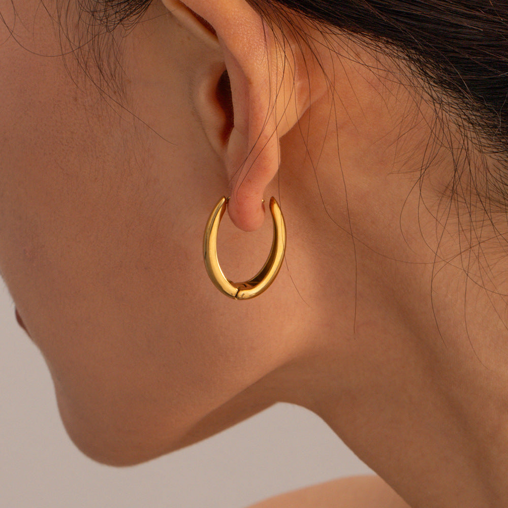 5pcs Stylish 16K Gold Stainless Steel Oval Earring Buckle Earrings Stud Earrings