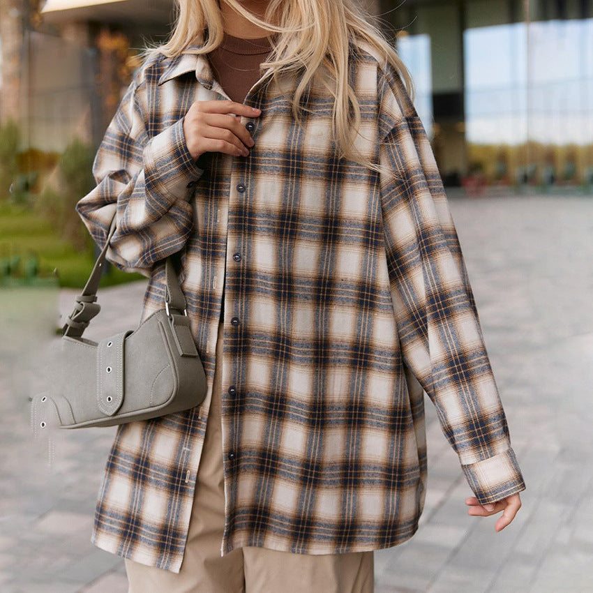 Casual Retro Baggy Plaid Shirt Autumn And Winter New Fashion Ins Shirt For Women