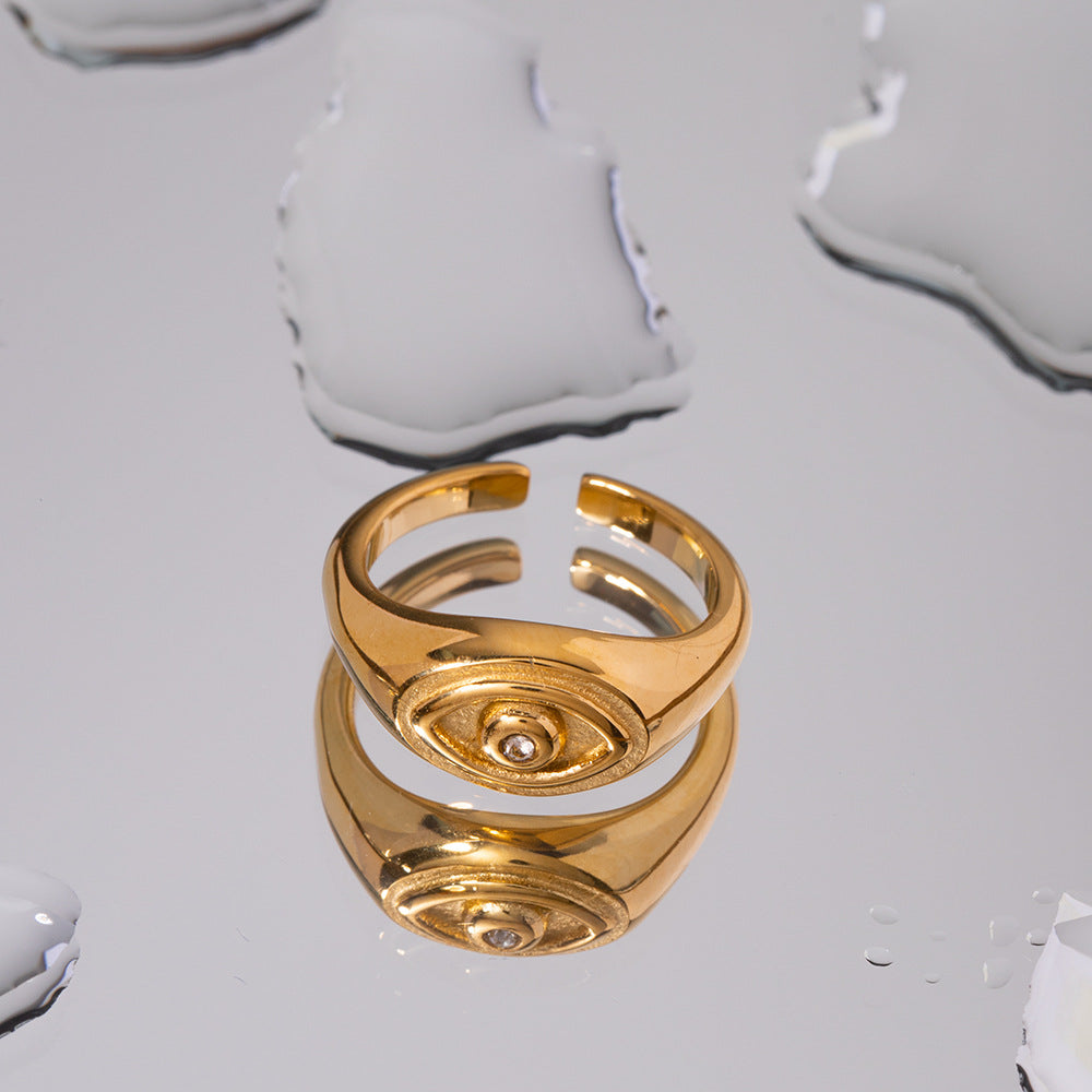 5pcs 18K Gold Stainless Steel Diamond Devil's Eye Open Ring -7 All-In-One Stainless Steel Finger