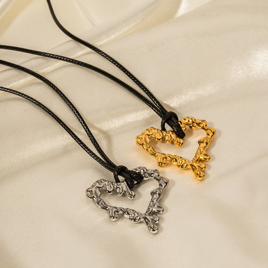 5pcs Stainless Steel Black Wax Rope Lava Feeling Hollow Love Pendant Necklace Light Luxury Senior Minority