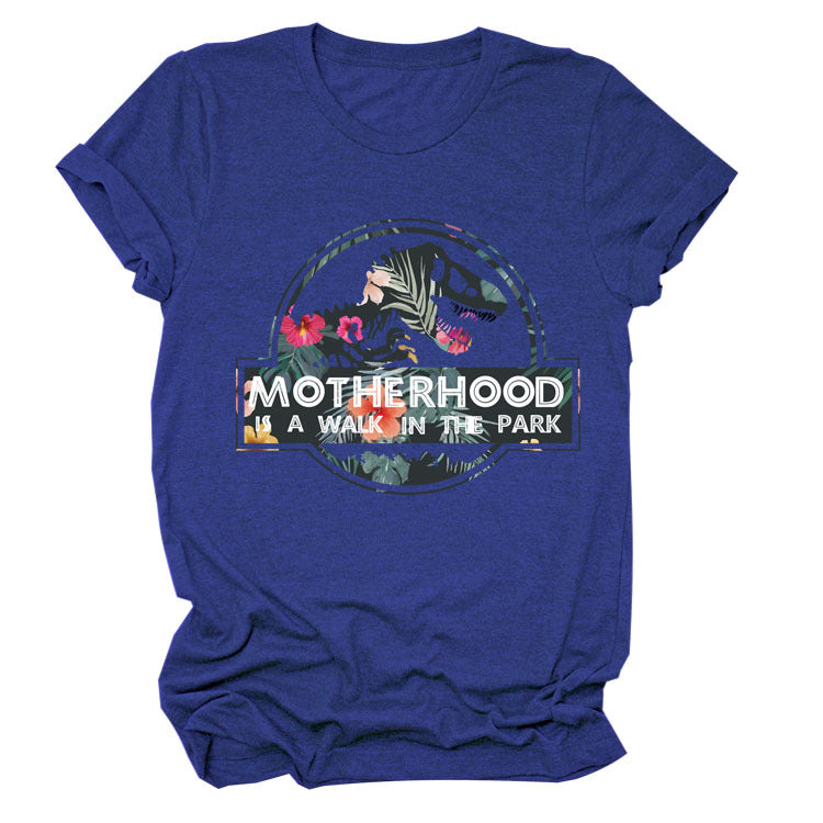 Motherhood Is A Walk In The Park. Plus-Size Round Neck Letter Short-Sleeved Shirt