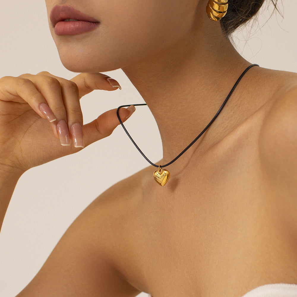 5pcs Minimalist Fashion Gold Plated Stainless Steel Necklace Simple Rope Chain Heart Pendant Necklace Choker Jewelry Women