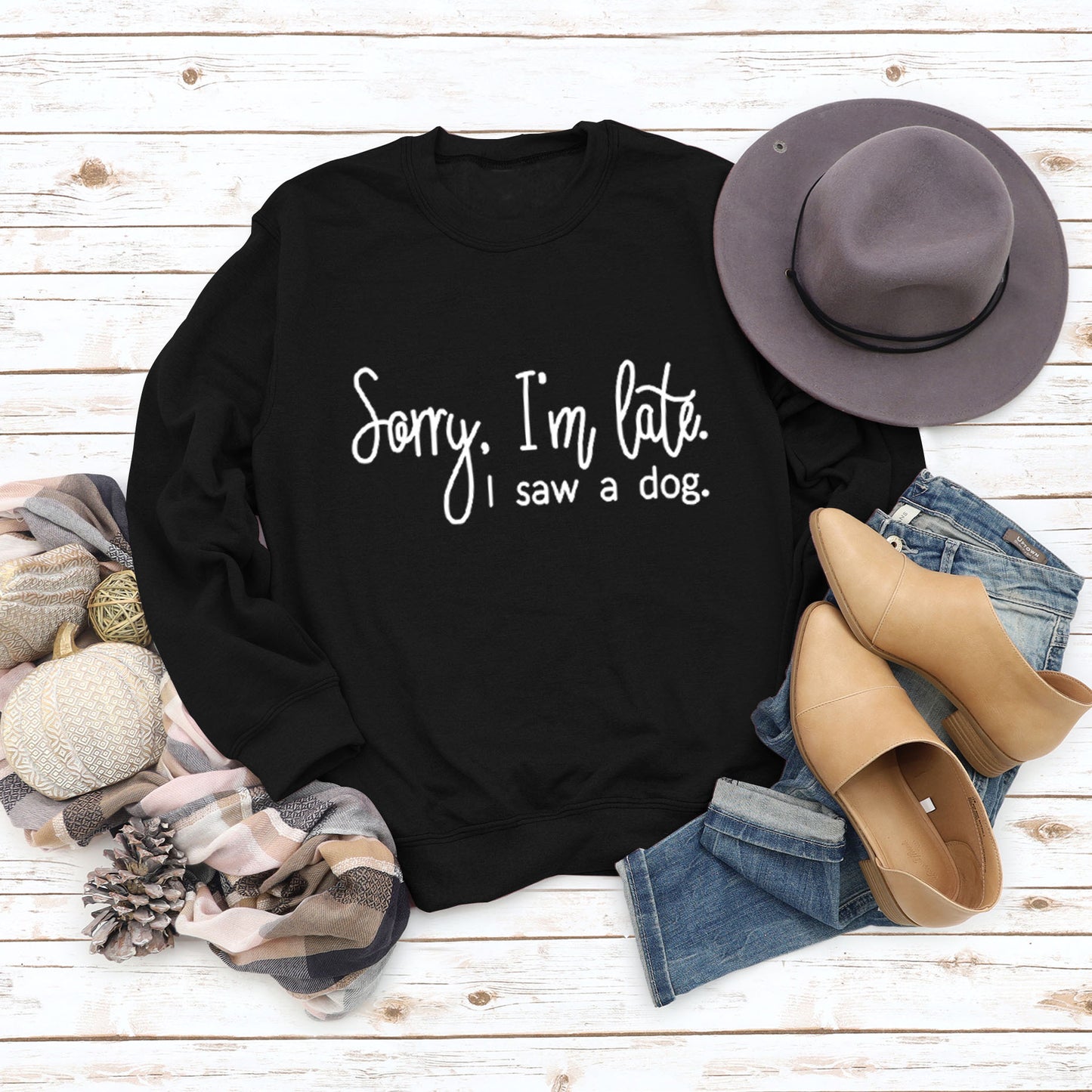 Autumn/Winter Base Long Sleeve Sorry I'M Late Alphabet Round Neck T-Shirt Ebay Women's Hoodie