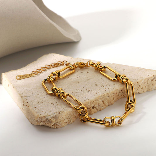 5pcs New Wide Chain Cross Buckle Bracelet Vacuum Electroplated 18K Gold Stainless Steel Hand Jewelry For Women