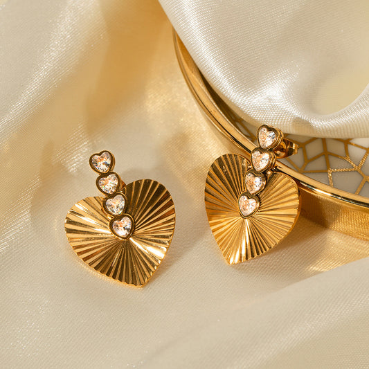 5pcs Vintage Style 18K Gold Stainless Inlaid White Zirconium Love Earrings Women's Fashion Earrings Accessories