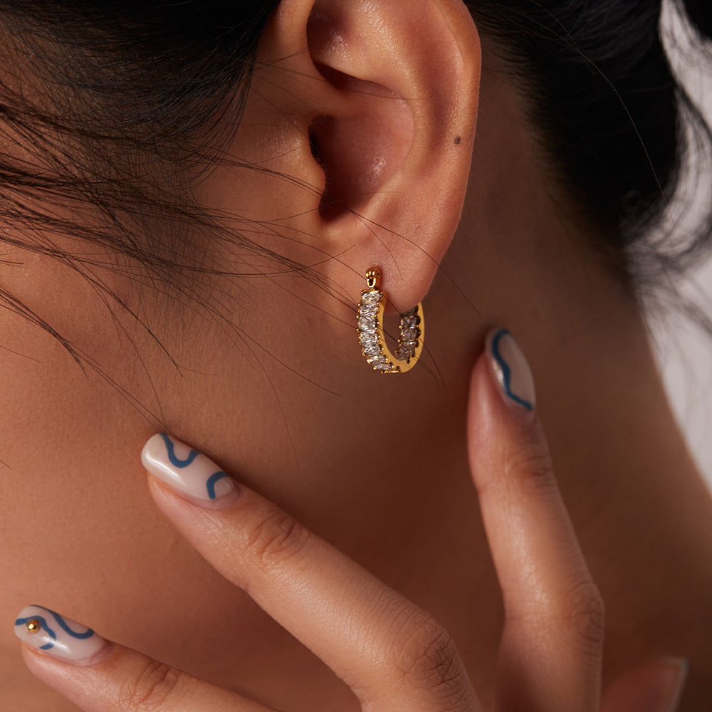 5pcs Emerald Titanium Steel Earrings Crystal Female Retro High-Grade Sense Niche Earring Earrings